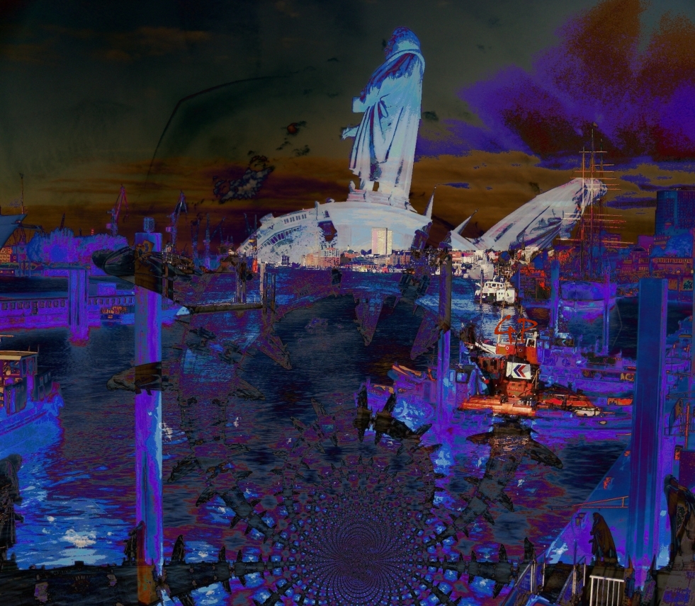 Blaue Bonner Bildmontage mit Brücke