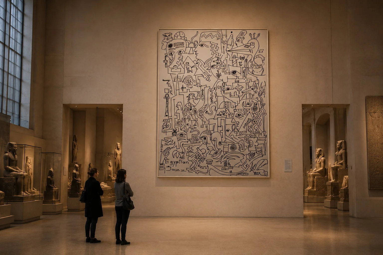 Lineares Werk von Goedart Palm in einer imaginierten ägyptischen Museumssammlung