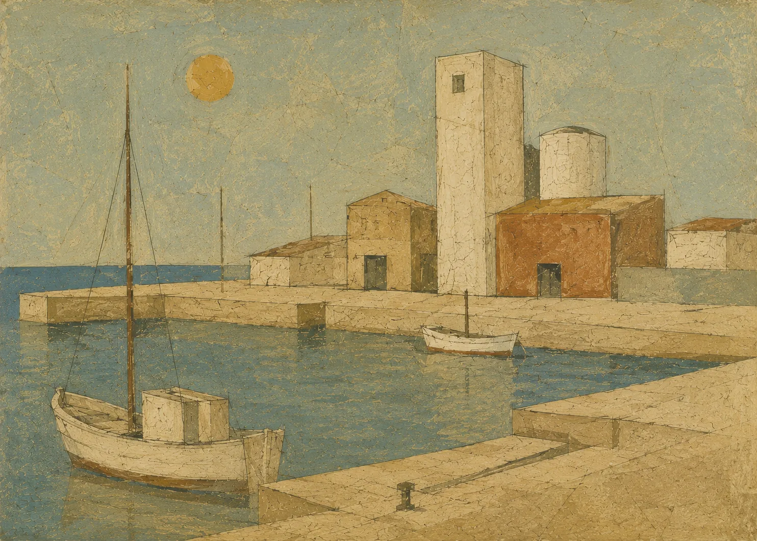 Kubistisch aufgelöste mediterrane Küstenstadt